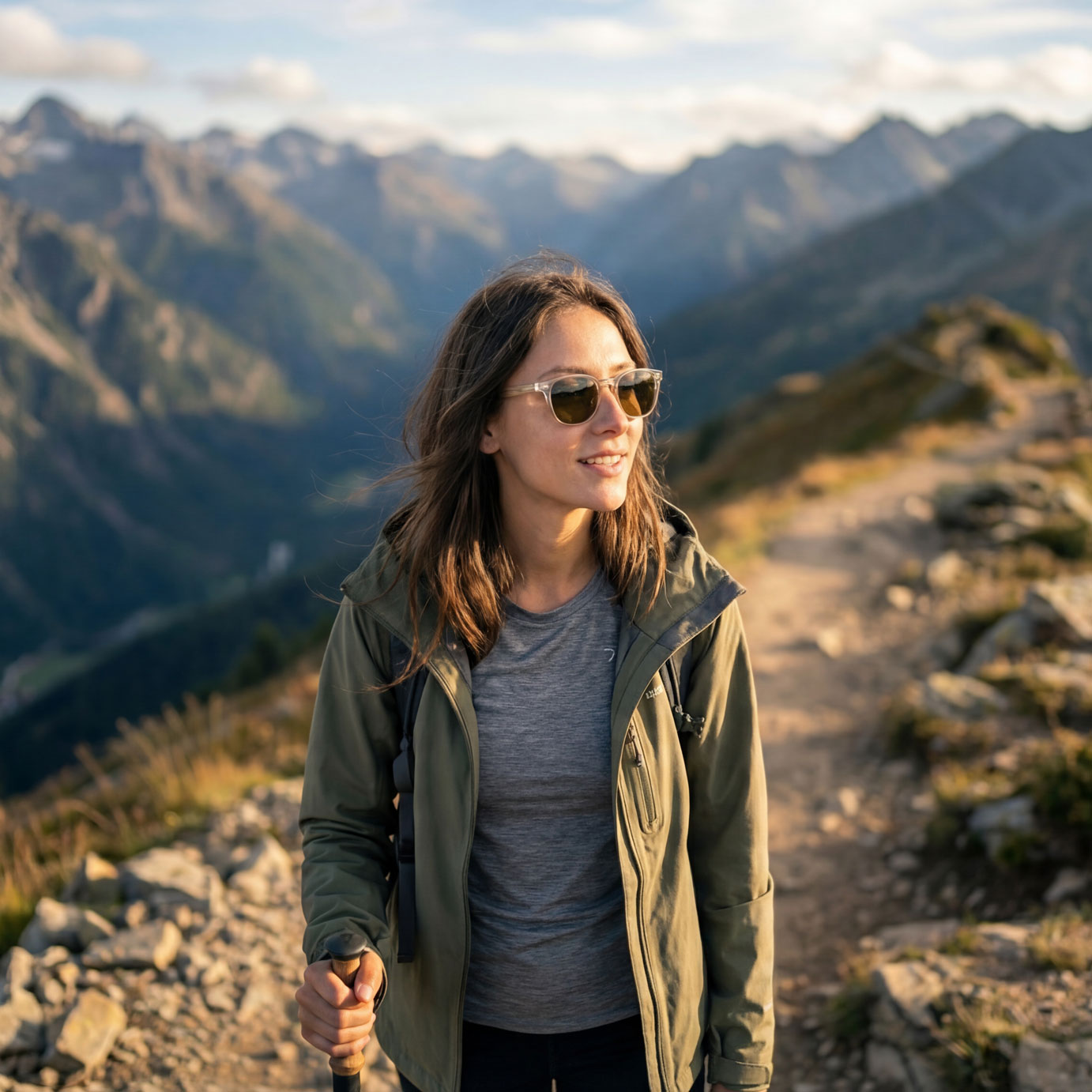 Woman hiking in Avulux Atlas glasses